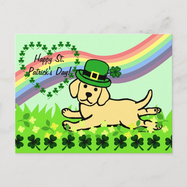 St. Patrick's Day Gelbe Labrador Baby Postkarte (Vorderseite)