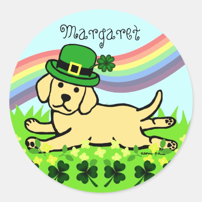 St. Patrick's Day Gelbe Labrador Baby Runder Aufkleber (Vorderseite)