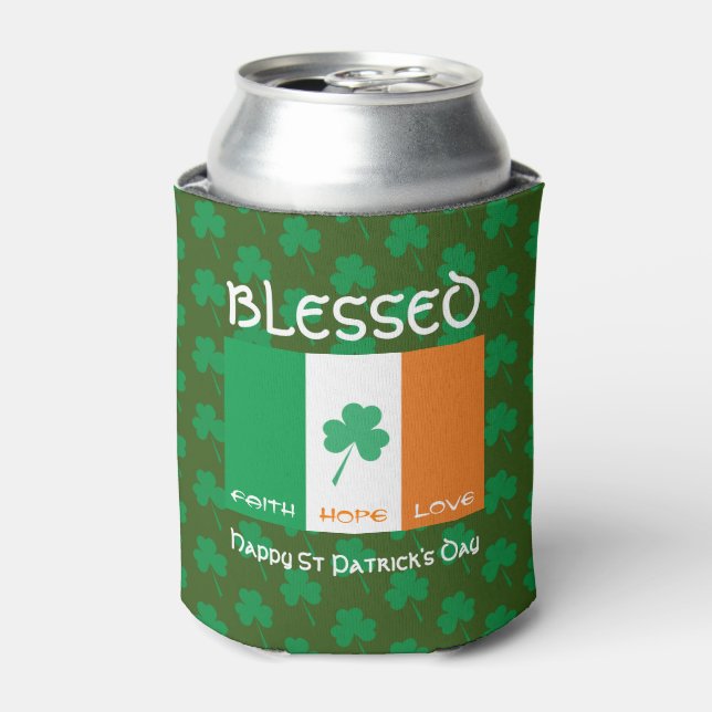 St Patricks Day Gesegnetes Faith Hope Liebe Irish  Dosenkühler (Kanne Vorderseite)