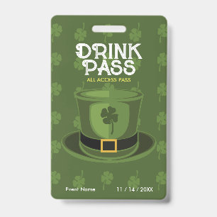 St. Patrick's Day Getränkepass-Abzeichen Ausweis