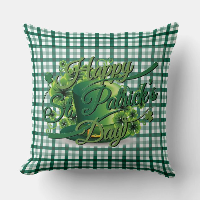 St Patrick's Day Gingham Green Pillow Kissen (Vorderseite)