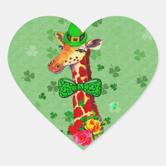 St. Patrick's Day Giraffe Herz-Aufkleber (Vorderseite)