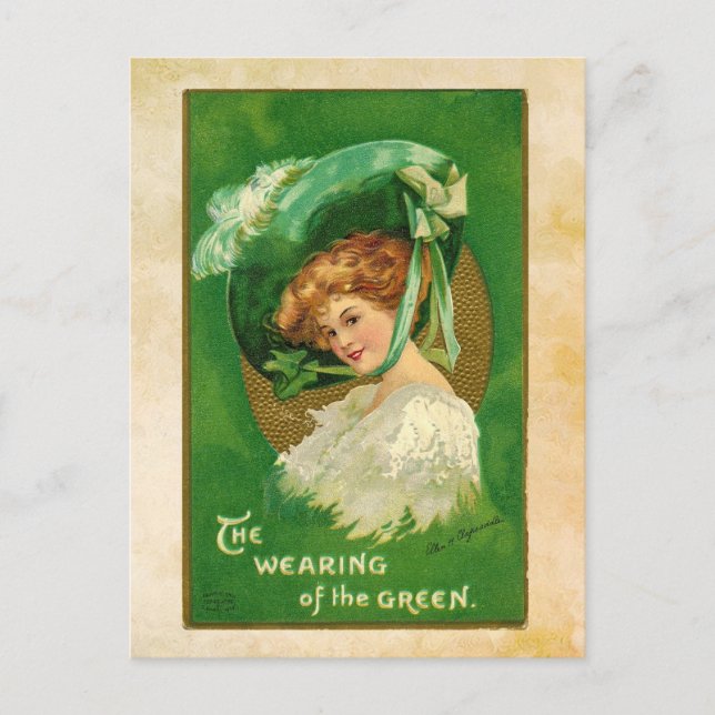 St. Patrick's Day Girl in Hat Postcard Postkarte (Vorderseite)