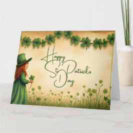 St. Patrick's Day Girl mit Kleeblättern Karte