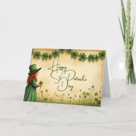 St. Patrick's Day Girl mit Kleeblättern Karte