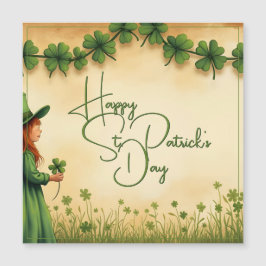 St. Patrick's Day Girl mit Kleeblättern Magnetkarte