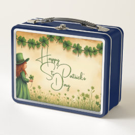 St. Patrick's Day Girl mit Kleeblättern Metall Brotdose