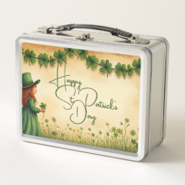 St. Patrick's Day Girl mit Kleeblättern Metall Brotdose