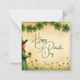 St. Patrick's Day Girl mit Kleeblättern Mitteilungskarte