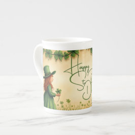 St. Patrick's Day Girl mit Kleeblättern Prozellantasse