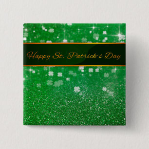 St. Patrick's Day Glitzer Kleeblatt Button