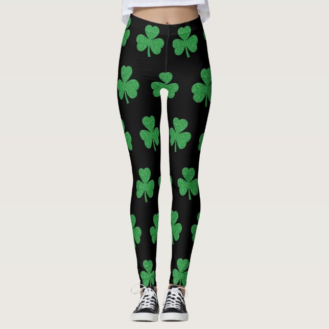 St. Patrick's Day Glitzer Kleeblatt Leggings (Vorderseite)