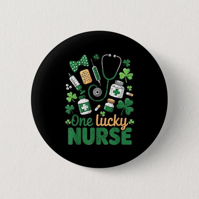 St. Patricks Day Glückliche Krankenschwester Kleeb Button (Vorderseite)