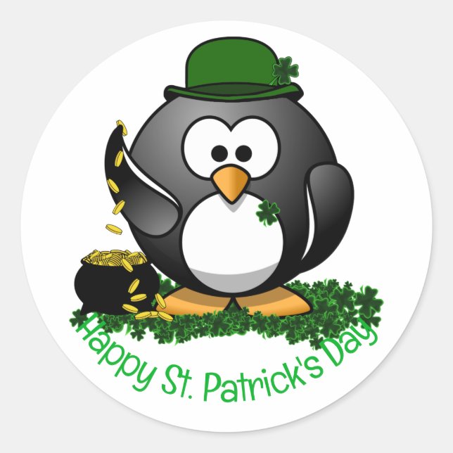 St. Patrick's Day Glücklicher Pinguin  Runder Aufkleber (Vorderseite)