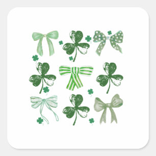 St. Patrick's Day Glücksklee und Schleife Quadratischer Aufkleber