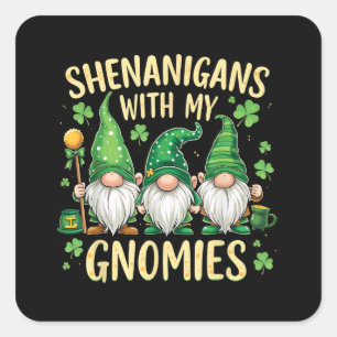 St. Patricks Day Glückskleeblatt Gnom Quadratischer Aufkleber