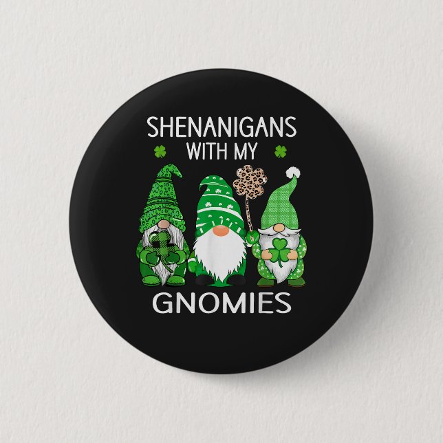 St Patricks Day Glückskleeblatt Leopard Gnome  Button (Vorderseite)