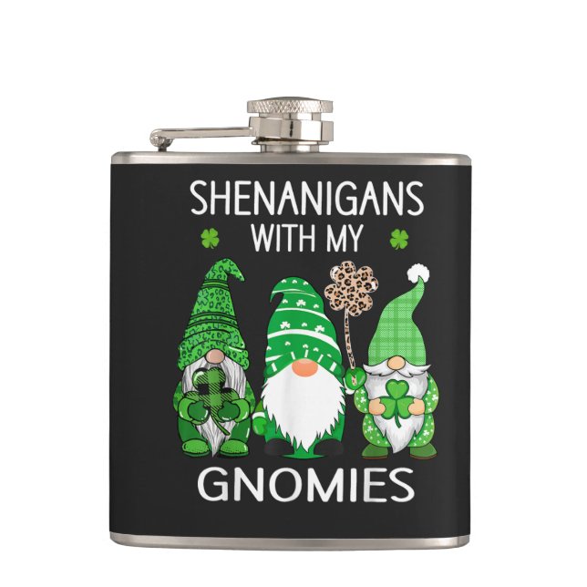 St Patricks Day Glückskleeblatt Leopard Gnome  Flachmann (Vorderseite)