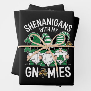St Patricks Day Glückskleeblatt Leopard Gnome  Geschenkpapier Set