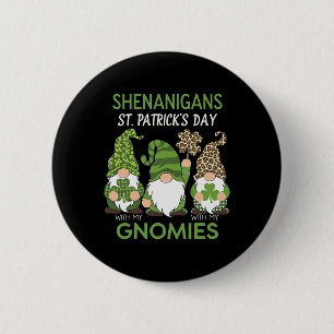 St Patricks Day Glückskleeblatt Leopard Gnome Iris Button