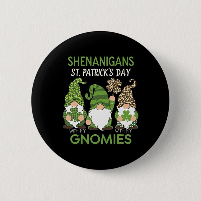 St Patricks Day Glückskleeblatt Leopard Gnome Iris Button (Vorderseite)
