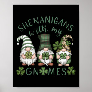 St Patricks Day Glückskleeblatt Leopard Gnome Iris Poster