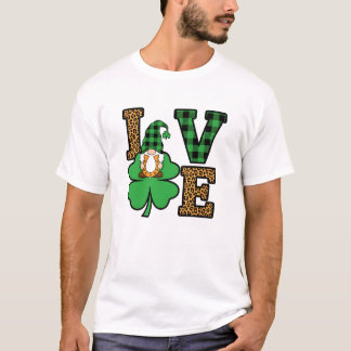 St. Patrick's Day Gnom Liebe Leopard Plaid Kunst T-Shirt