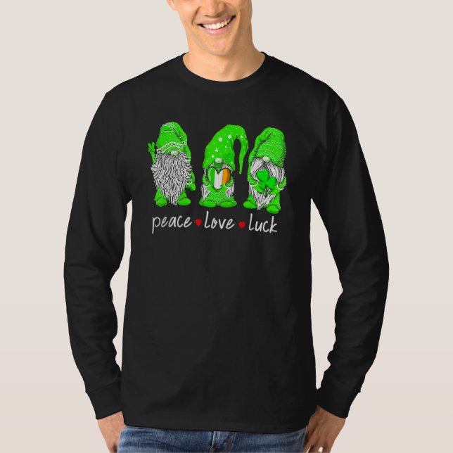 St Patrick's Day Gnome Peace Love Luck Heart Shamr T-Shirt (Vorderseite)