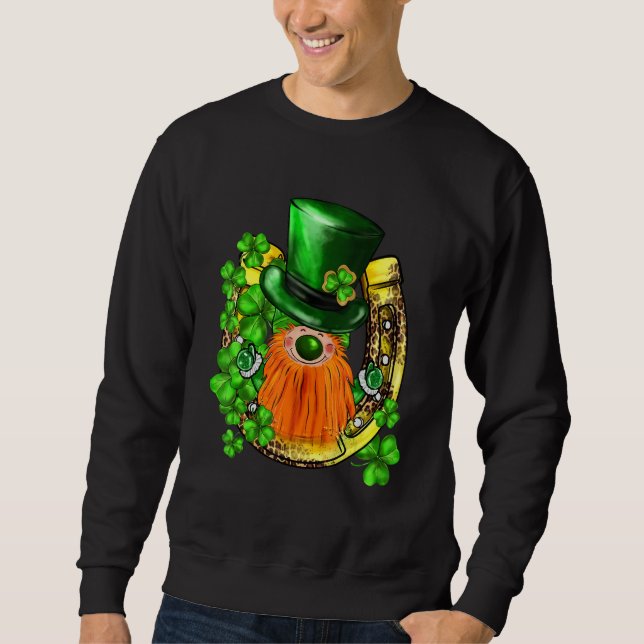 St. Patricks Day Gnome Shamrocks Horseshoe Irish L Sweatshirt (Vorderseite)
