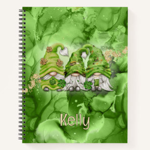 St. Patrick's Day Gnomes on Green Alcohol Ink Notizbuch