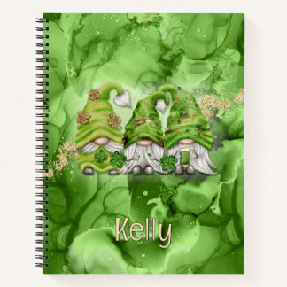 St. Patrick's Day Gnomes on Green Alcohol Ink Notizbuch
