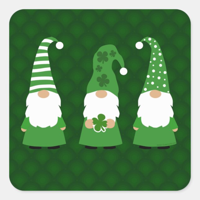 St Patricks Day Gnomes Quadratischer Aufkleber (Vorderseite)