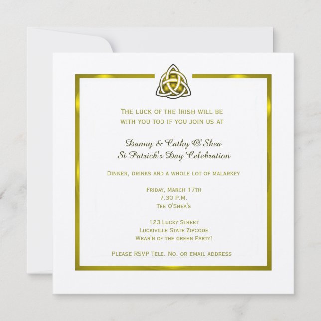 St. Patrick's Day - Gold Celtic Knot Invitation (Devant)