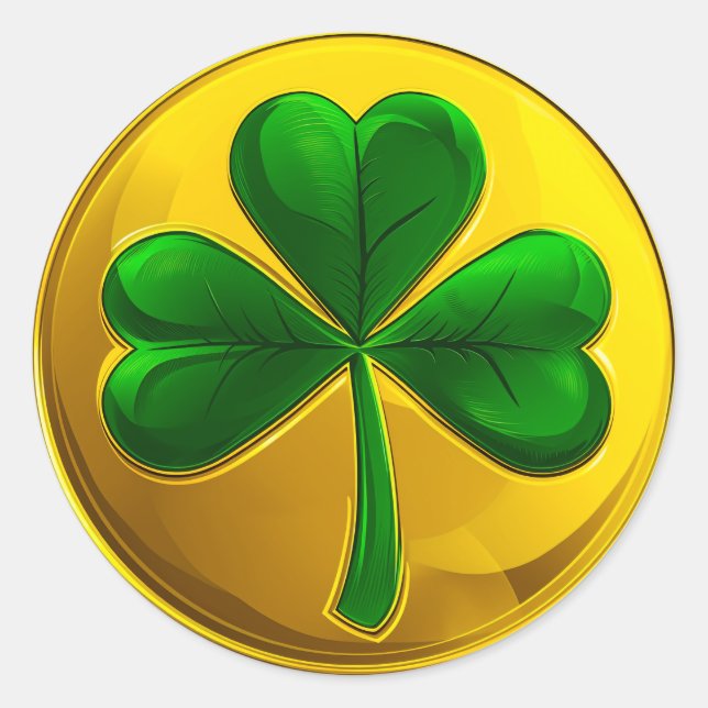 St. Patrick's Day Gold Coin Kleeblatt Runder Aufkleber (Vorderseite)