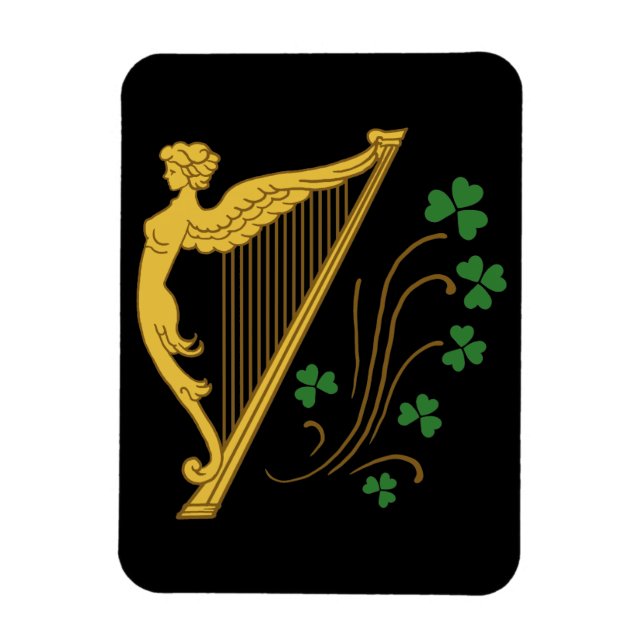 St Patrick's Day Gold Harp und Kleeblatts Magnet (Vertikal)