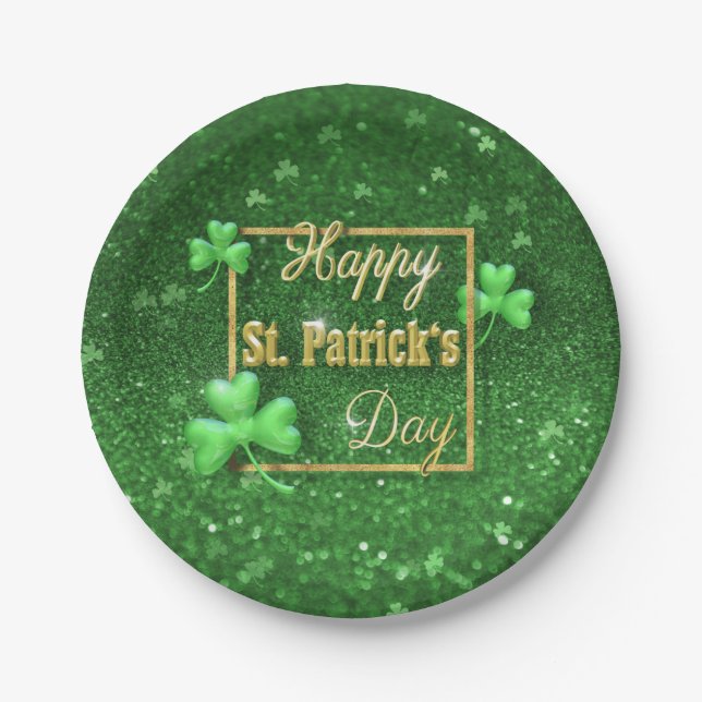 St. Patrick's Day Gold Kleeblatt Pappteller (Vorderseite)