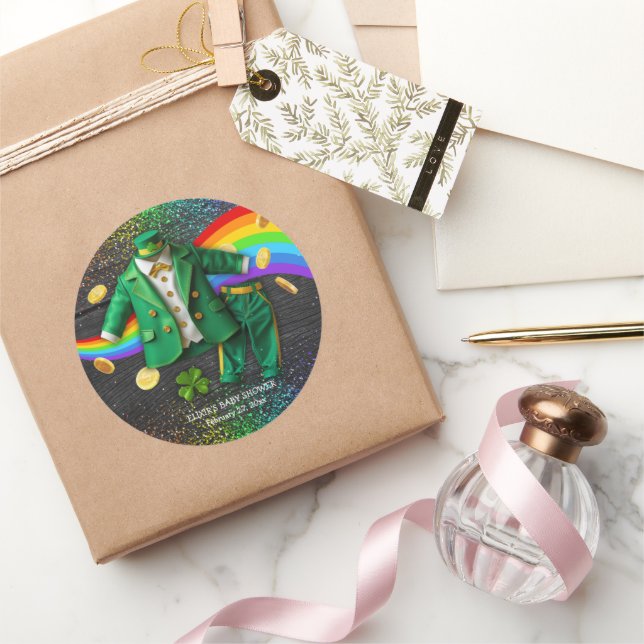 St. Patrick's Day Gold Rainbow Clover Baby Shower Runder Aufkleber (Schenken)
