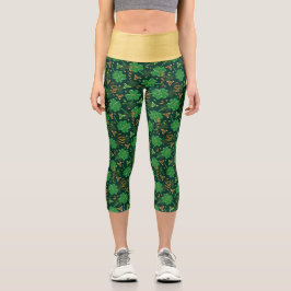 St Patricks day Gold Trefoil Kleeblatt Lucky Capri Leggings