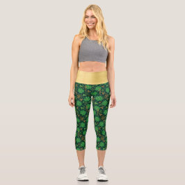 St Patricks day Gold Trefoil Kleeblatt Lucky Capri Leggings