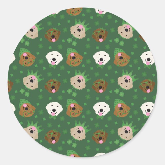 St Patricks Day Golden Retriever Hunde Runder Aufkleber (Vorderseite)