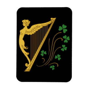 St. Patricks Day Goldene Harfe und Kleeblätter Magnet