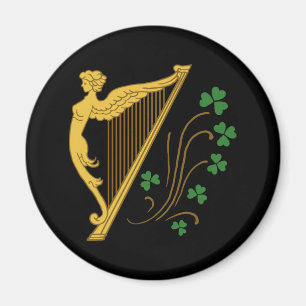 St. Patricks Day Goldharfe und Kleeblätter Magnet
