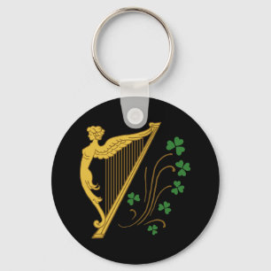 St. Patricks Day Goldharfe und Kleeblätter Schlüsselanhänger
