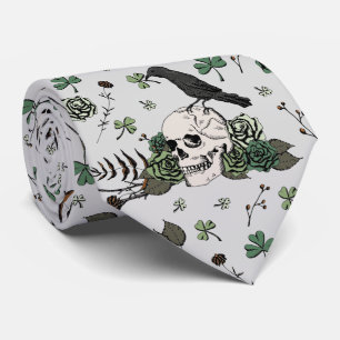St Patrick's Day Gray & Green Skulls & Rose Krawatte