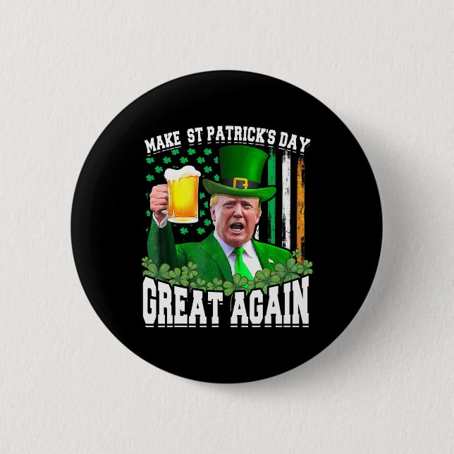 St. Patrick's Day Great Again Funny Trump Button (Vorderseite)