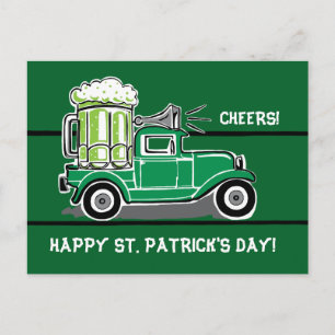 St Patrick's Day Green Beer Vintag Truck Postkarte