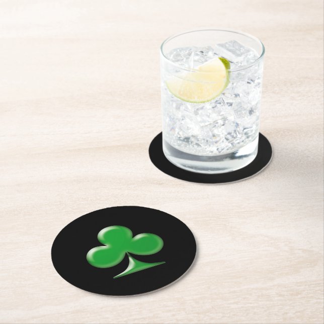 St. Patrick's Day Green Black Clover Kleeblatt Runder Pappuntersetzer (Vor Ort)