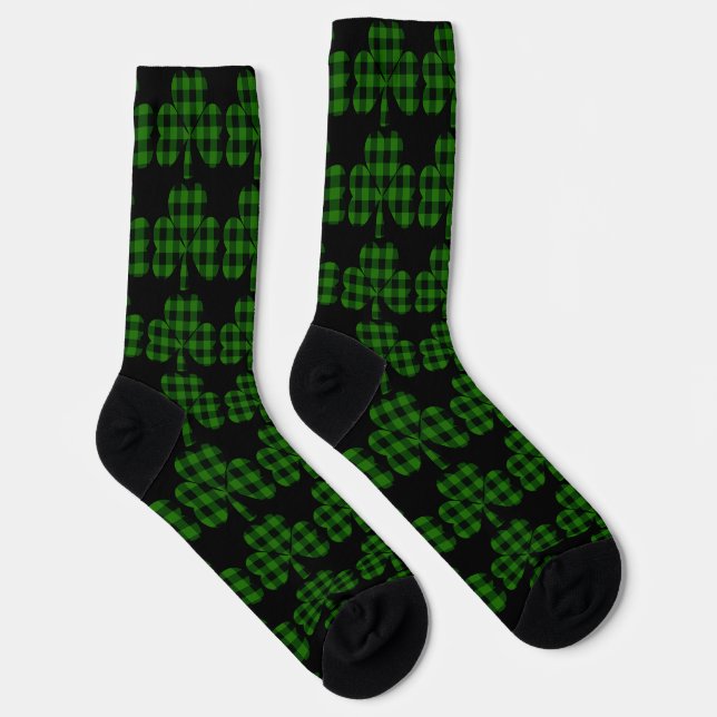 St. Patrick's day green black plaidvshamrocks Socken (Rechts)