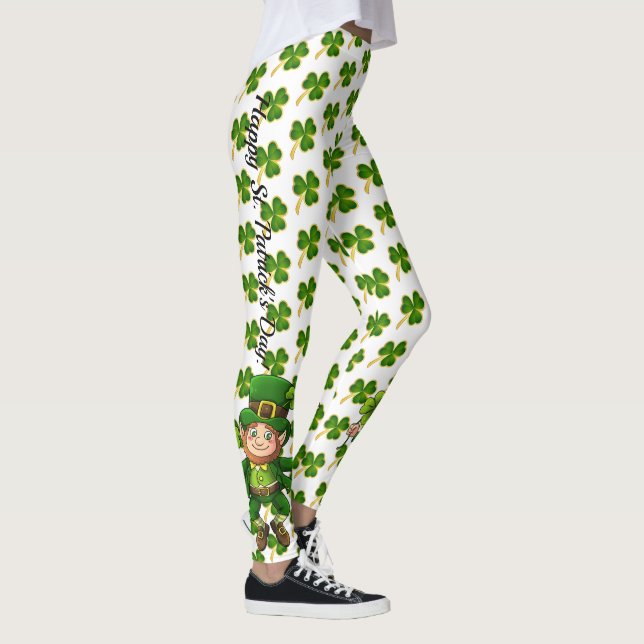 St Patrick's Day Green Clover auf hellen Weiß Leggings (Rechts)