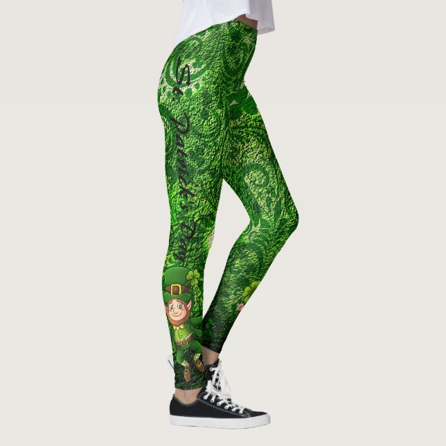 St Patrick's Day Green Clover personalisieren Text Leggings (Rechts)